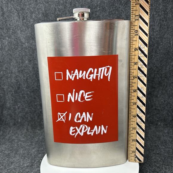 Large Stainless Steel Flask 11" Novelty Santa Naughty Nice I Can Explain Humor - Picture 1 of 9